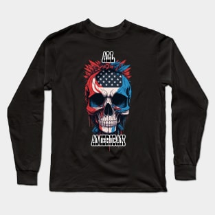 All American 4th of July Skull with the American Flag Long Sleeve T-Shirt